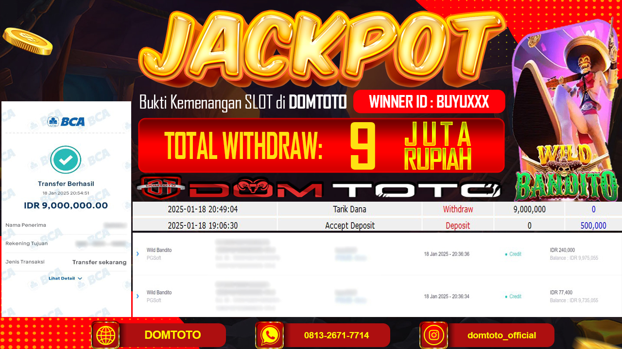 JACKPOT SLOT WILD BANDITO 18  JANUARI 2025